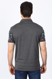 Aztec Motif Row Polo Shirt | Polo | Men's Cotton Stretch Charcoal Aztec Print