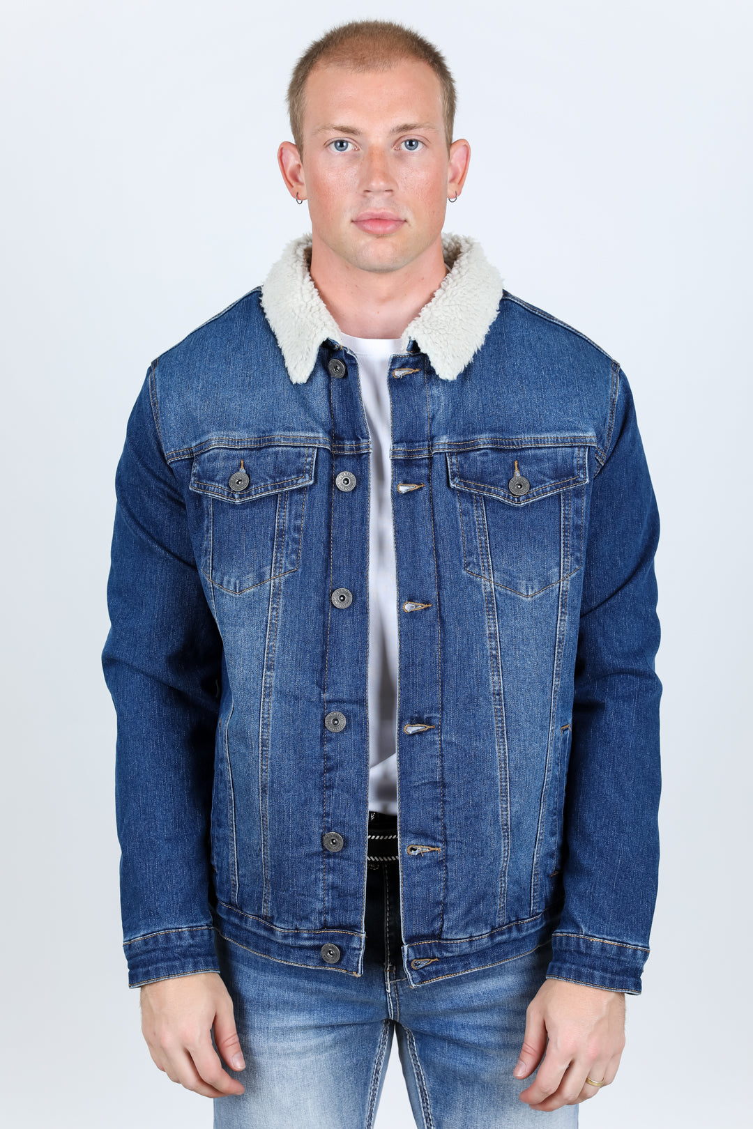 Sherpa-Lined Denim Jacket | Men's Winter Denim Coat | Indigo Black Tint Blue Dark Blue