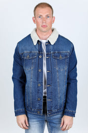 Sherpa Lined Denim Jacket | Men's Winter Jean Coat | Indigo Black Blue