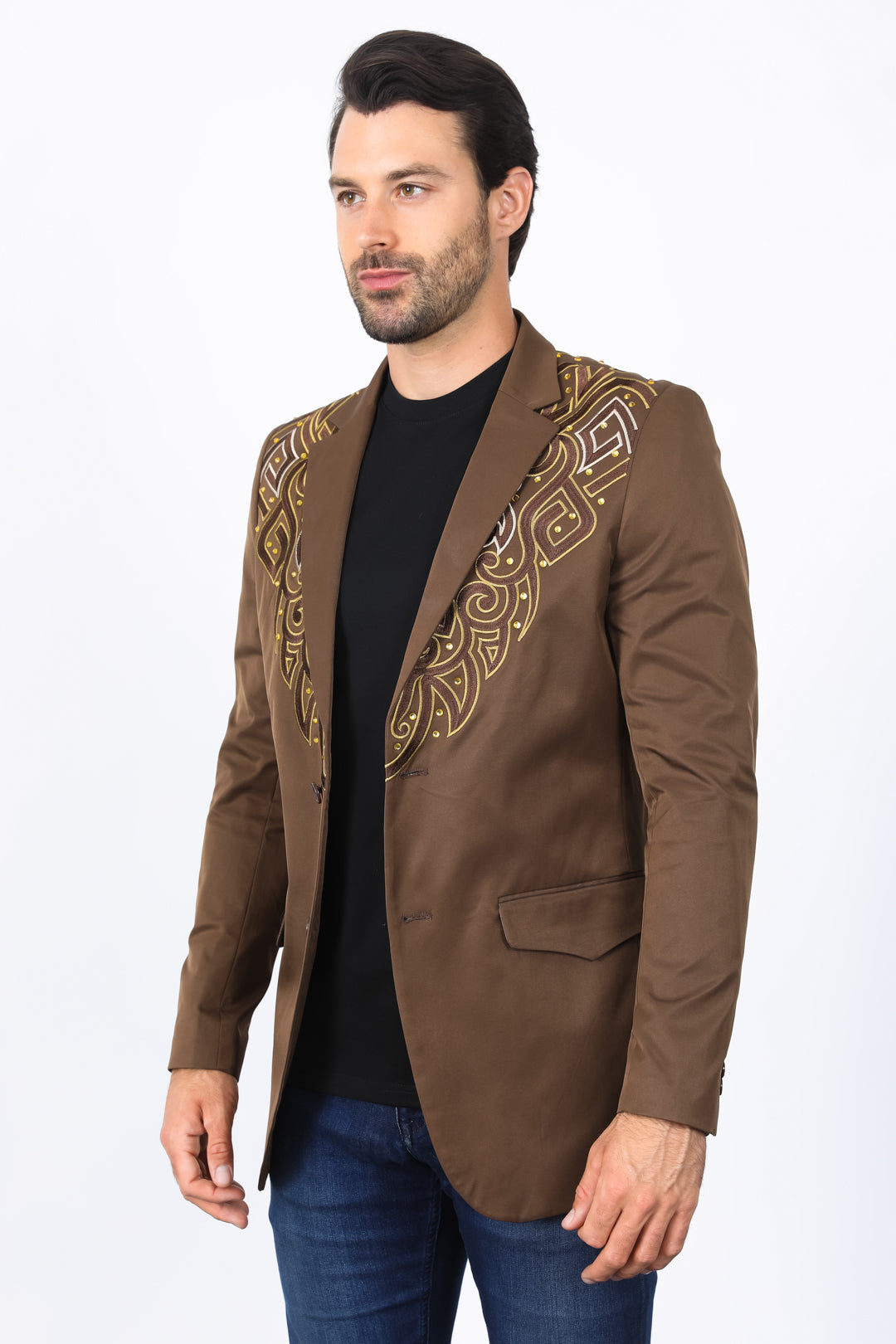 Embroidery Blazer | Blazer | Men's Dark Brown Fashion Blazer Embroidered