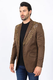 Embroidery Blazer | Blazer | Men's Dark Brown Fashion Blazer Embroidered