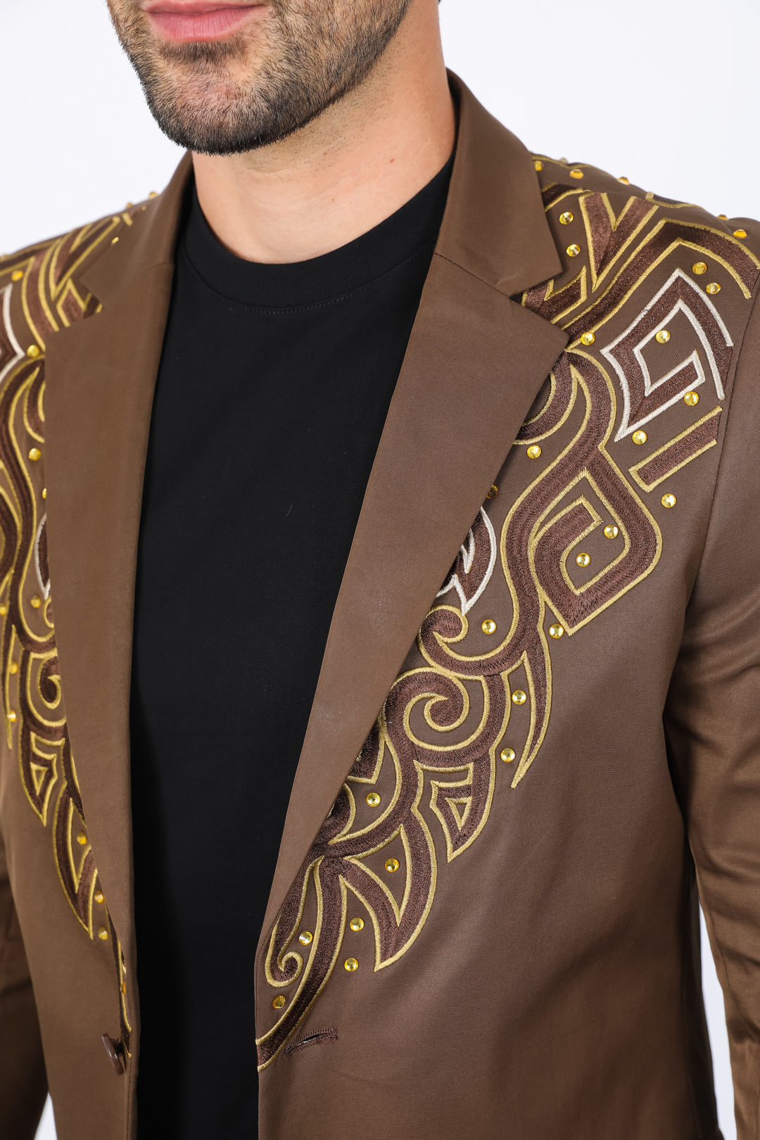 Embroidery Blazer | Blazer | Men's Dark Brown Fashion Blazer Embroidered