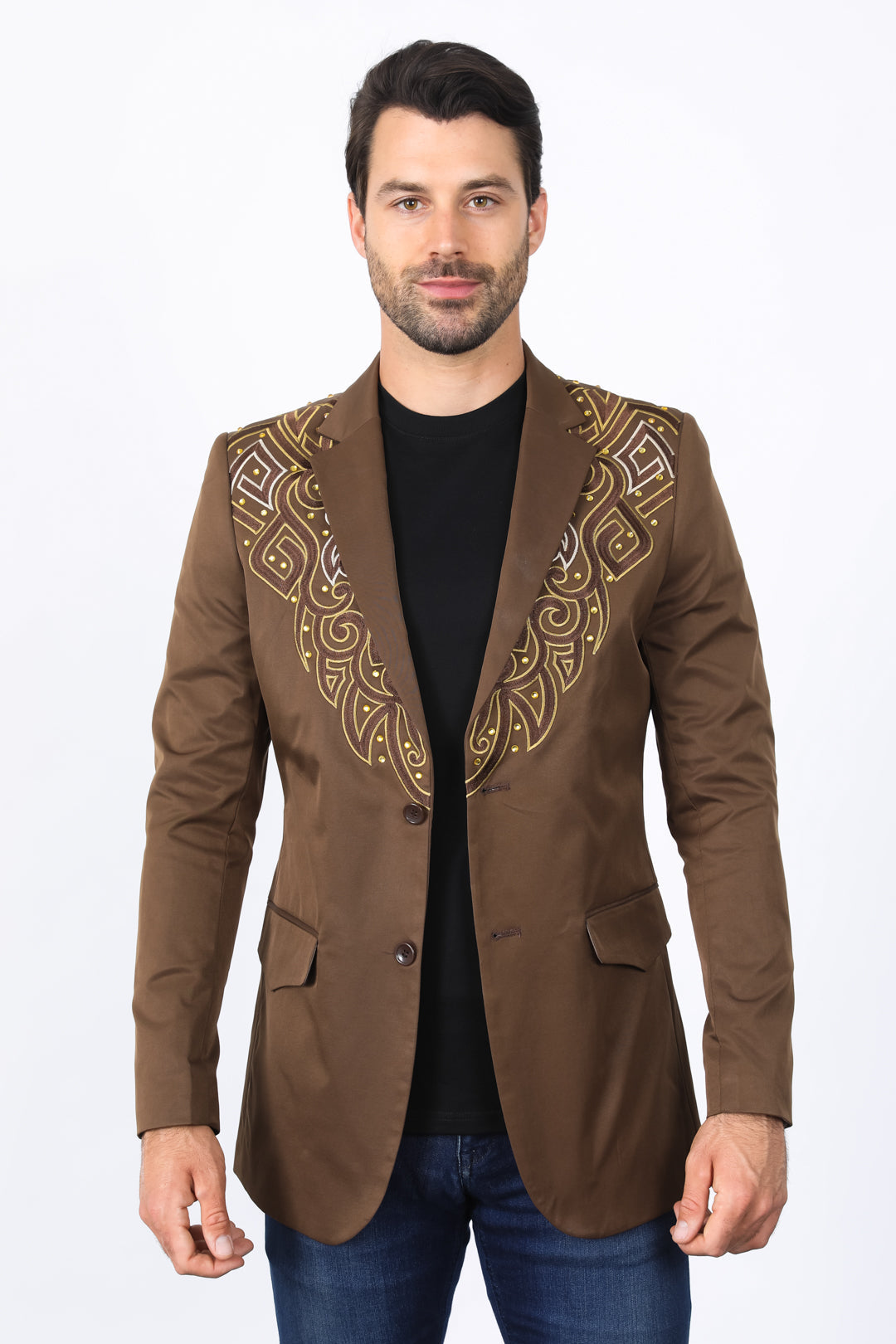 Embroidery Blazer | Men's Blazer | Men Embroidered Fashion Khaki Black Dark Brown