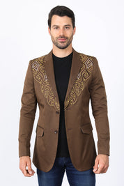 Embroidery Blazer | Blazer | Men's Dark Brown Fashion Blazer Embroidered