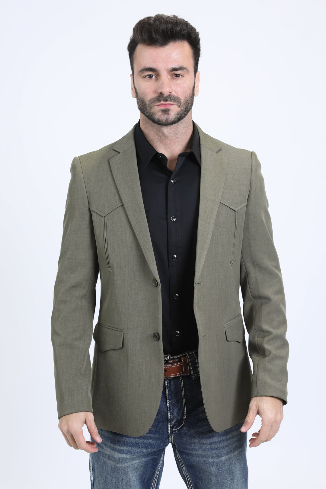 Double Button Western Blazer | Men's Blazer | Men Western Style Taupe Silver Sage Khaki Olive