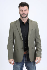Double Button Western Blazer | Men's Blazer | Men Western Style Taupe Silver Sage Khaki Olive