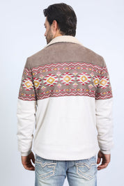 Beige Aztec Suede Quilted Fur-Lined Jacket | Jacket | Men's Ethnic Aztec Faux Suede Beige