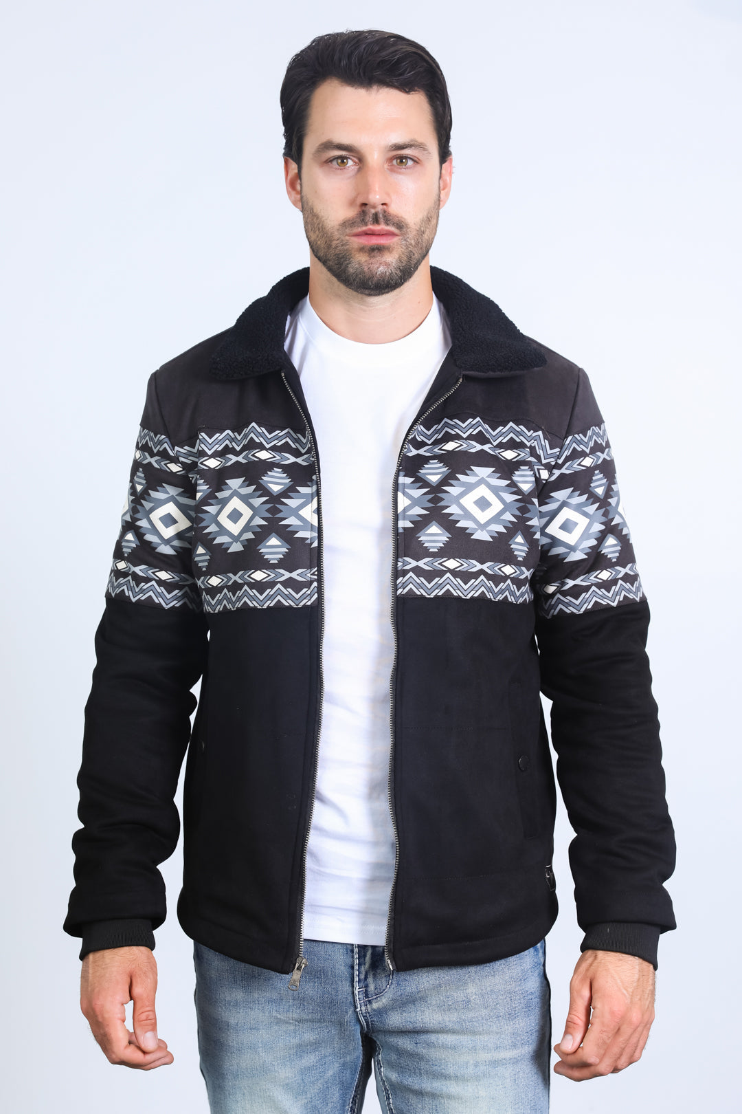Aztec Suede Quilted Fur-Lined Jacket | Men's Jacket | Men Aztec Suede Quilted Fur Black Brown Beige Navy