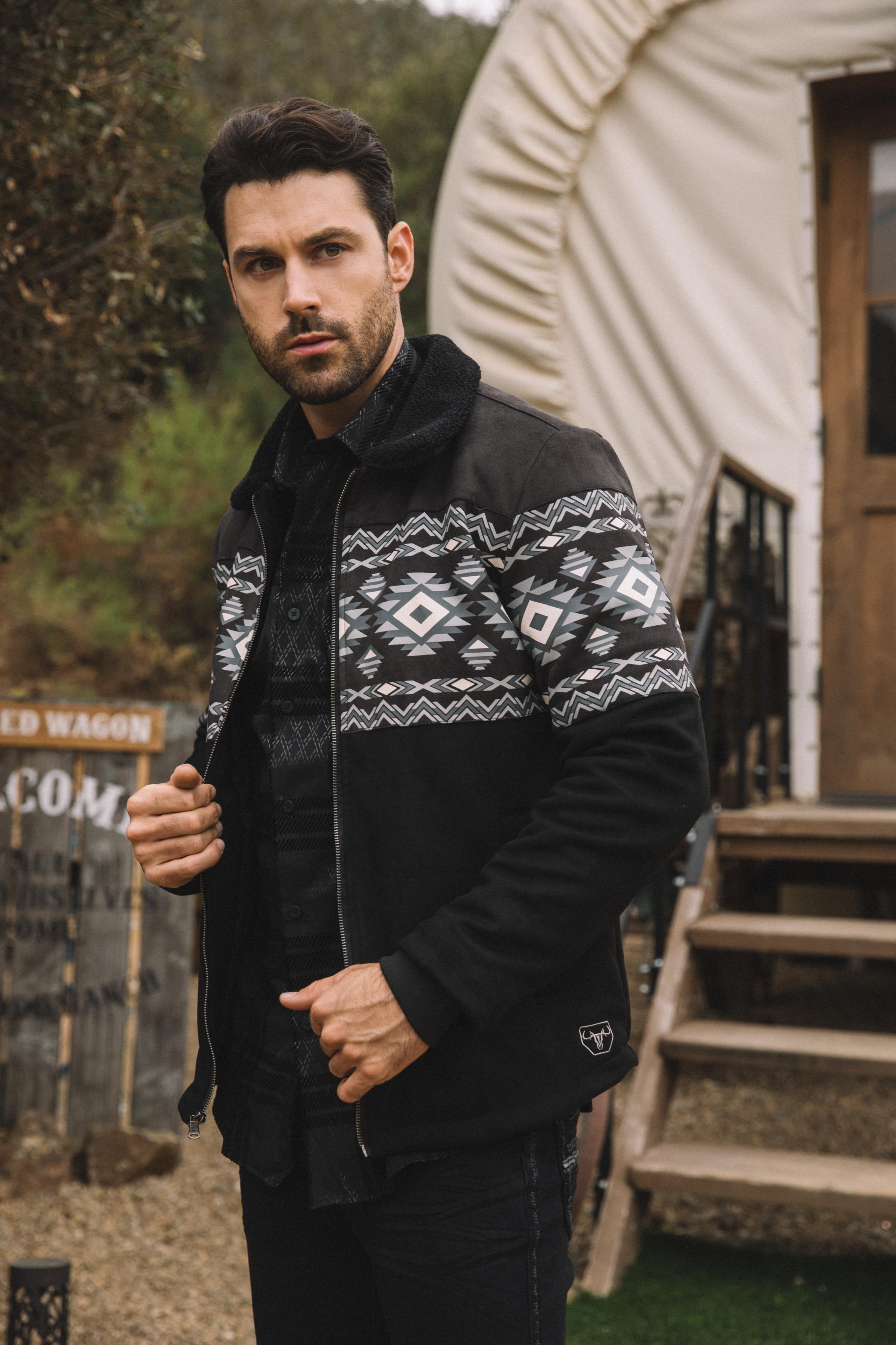 Aztec Suede Quilted Fur-Lined Jacket | Men's Jacket | Men Quilted Suede Black Brown Beige Navy