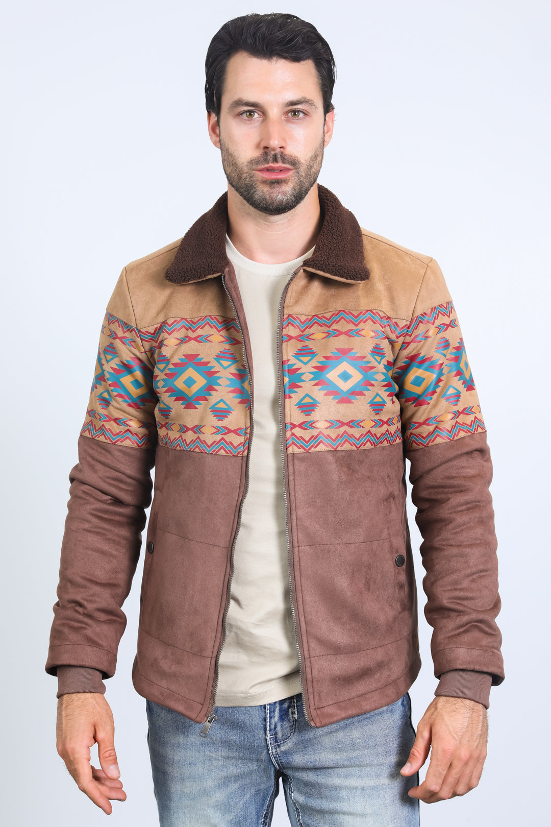 Aztec Suede Quilted Fur-Lined Jacket | Men's Jacket | Men Quilted Suede Black Brown Beige Navy