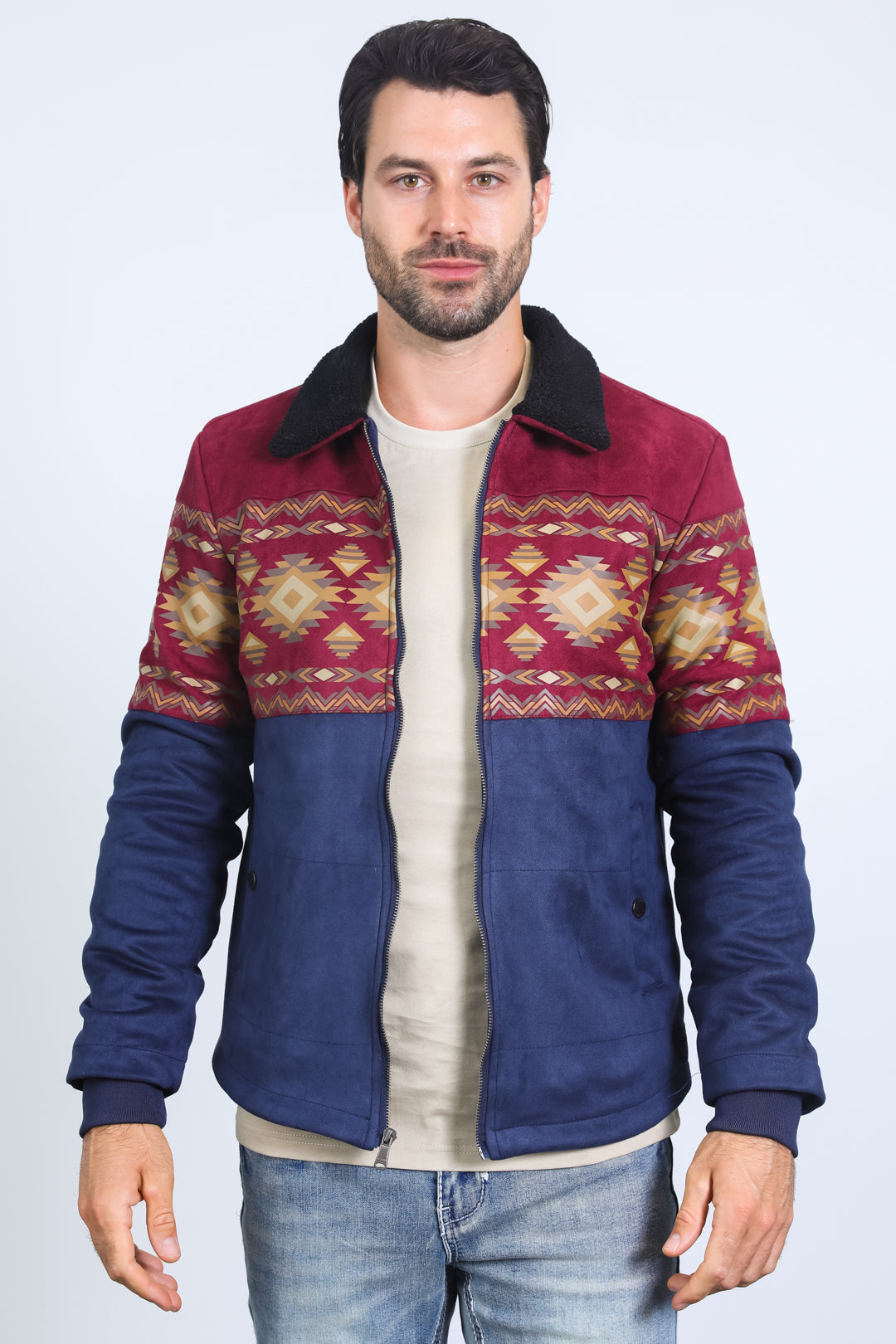 Aztec Suede Quilted Fur-Lined Jacket | Men's Jacket | Men Quilted Suede Black Brown Beige Navy