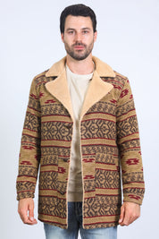 Aztec Long Twill Coat | Men's Coat | Men Aztec Long Coat Black Beige Turquoise