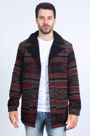 Aztec Long Twill Coat | Men's Coat | Men Aztec Long Coat Black Beige Turquoise