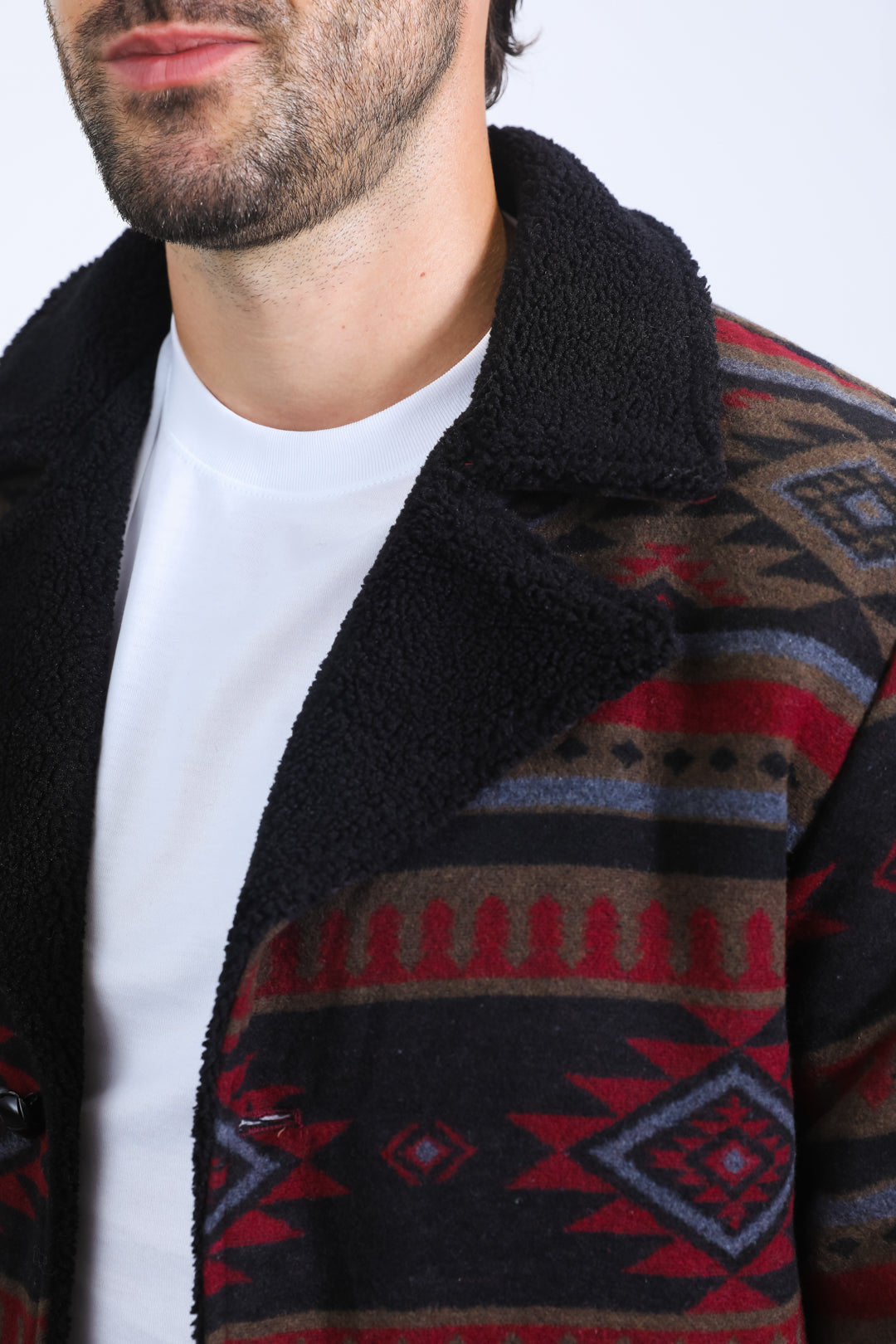 Aztec Long Twill Coat | Men's Western Duster Coat | Black Red Beige Turquoise