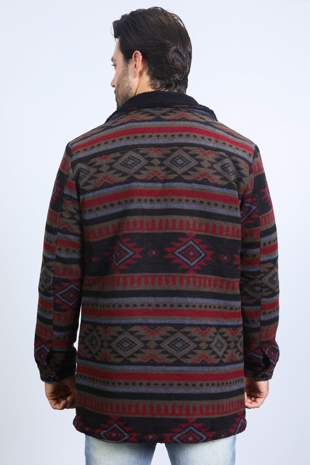 Aztec Long Twill Coat | Men's Western Duster Coat | Black Red Beige Turquoise