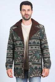 Aztec Long Twill Coat | Men's Western Duster Coat | Black Red Beige Turquoise