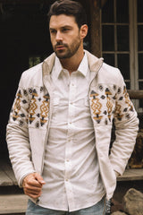 Aztec Quilted Fur-Lined Jacket | Men's Ethnic Winter Coat | Beige Black Brown