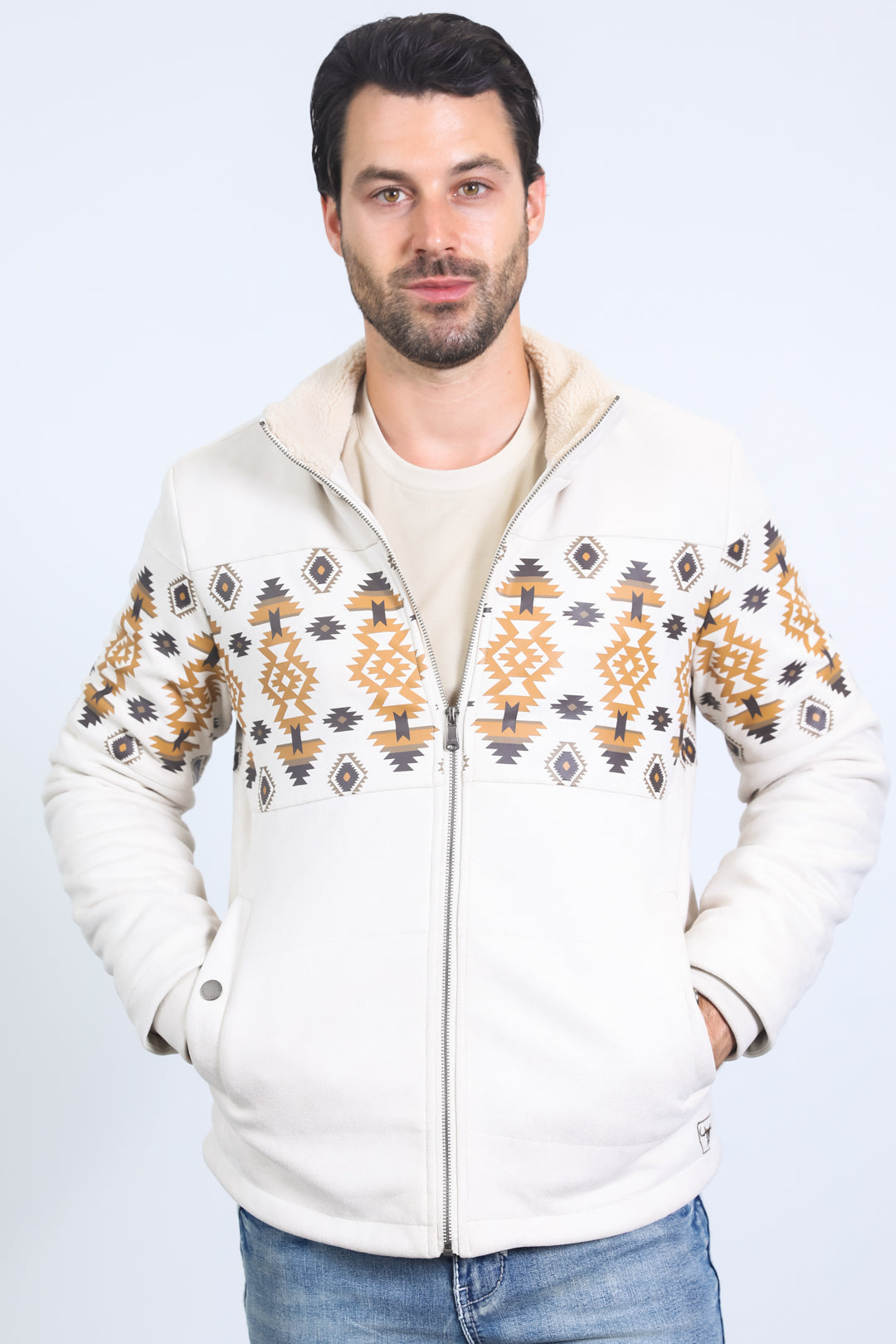 Aztec Quilted Fur-Lined Jacket | Men's Jacket | Men Aztec Quilted Fur Beige Black Brown