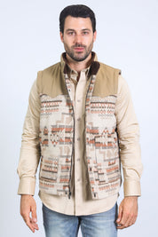 Aztec Fur-Lined Quilted Gilet | Men's Gilet | Men Aztec Quilted Fur Beige Brown Green Black Charcoal