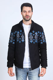Aztec Quilted Fur-Lined Jacket | Men's Ethnic Winter Coat | Beige Black Brown