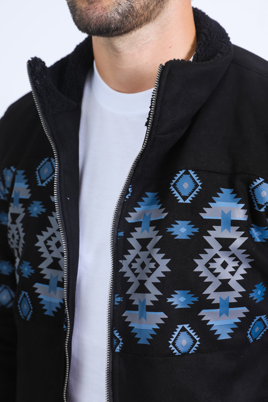 Aztec Quilted Fur-Lined Jacket | Men's Ethnic Winter Coat | Beige Black Brown