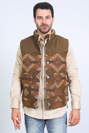 Aztec Fur-Lined Vest | Men's Gilet | Men Aztec Quilted Fur Beige Brown Green Black Charcoal