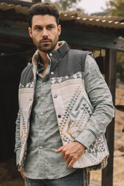 Aztec Fur-Lined Quilted Gilet | Men's Gilet | Men Aztec Quilted Fur Beige Brown Green Black Charcoal