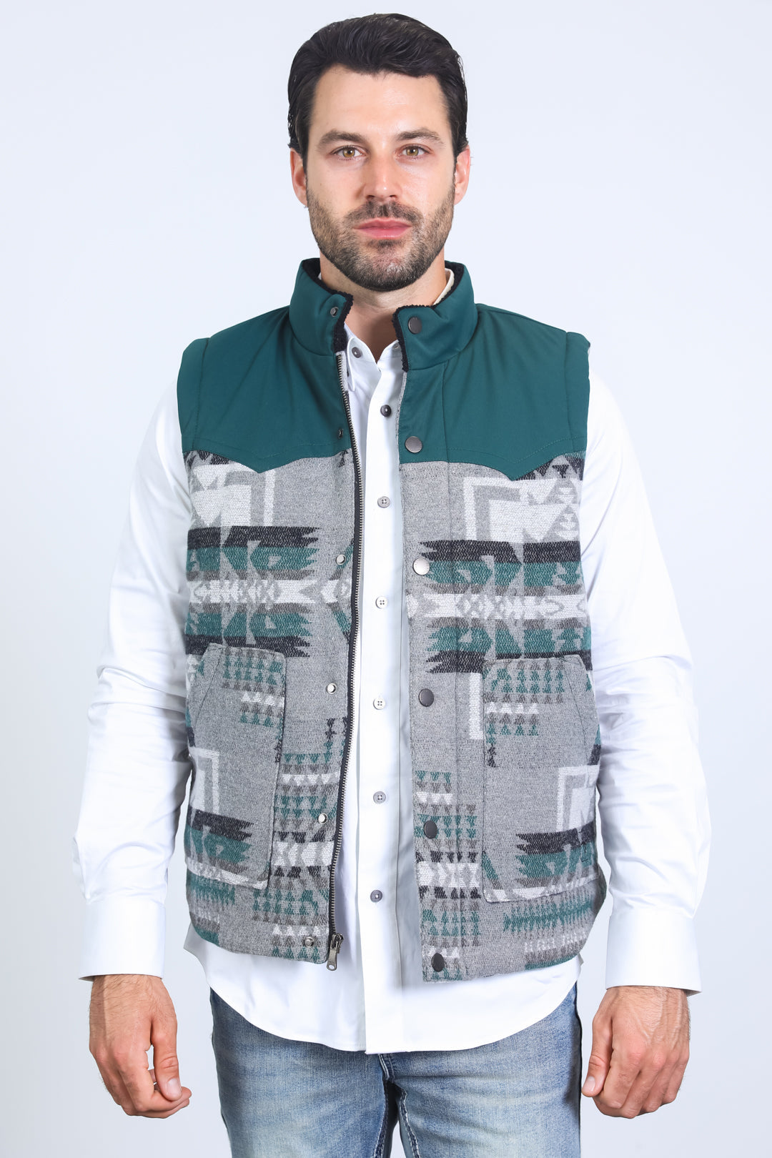Aztec Fur-Lined Vest | Men's Gilet | Men Aztec Quilted Fur Beige Brown Green Black Charcoal