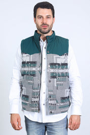 Aztec Fur-Lined Vest | Men's Gilet | Men Aztec Quilted Fur Beige Brown Green Black Charcoal