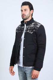 Black Aztec Quilted Fur-Lined Twill Jacket | Jacket | Men's Ethnic Aztec Twill Black
