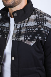 Black Aztec Quilted Fur-Lined Twill Jacket | Jacket | Men's Ethnic Aztec Twill Black