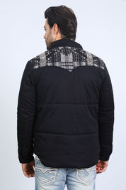 Black Aztec Quilted Fur-Lined Twill Jacket | Jacket | Men's Ethnic Aztec Twill Black