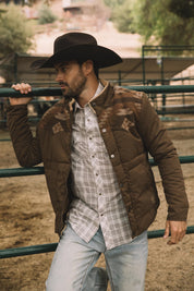 Aztec Quilted Fur-Lined Twill Jacket | Men's Ethnic Winter Coat | Brown Beige Black Grey