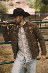 Aztec Quilted Fur-Lined Twill Jacket | Men's Ethnic Winter Coat | Brown Beige Black Grey