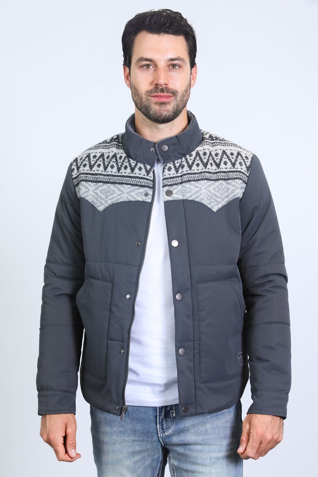Aztec Quilted Fur-Lined Twill Jacket | Men's Ethnic Winter Coat | Brown Beige Black Grey