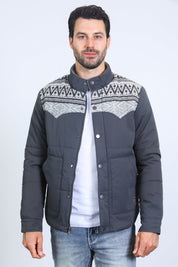 Aztec Quilted Fur-Lined Twill Jacket | Men's Ethnic Winter Coat | Brown Beige Black Grey