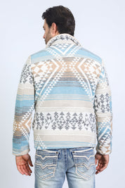 Aztec Quilted Twill Jacket | Men's Ethnic Patterned Coat | Beige Black Brown