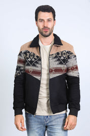 Aztec Quilted Jacket with Suede Accents | Men's Jacket | Men Aztec Quilted Black Beige Brown Charcoal