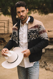 Aztec Quilted Jacket with Suede Accents | Men's Jacket | Men Aztec Quilted Black Beige Brown Charcoal