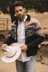 Aztec Quilted Jacket with Suede Accents | Men's Jacket | Men Aztec Quilted Black Beige Brown Charcoal
