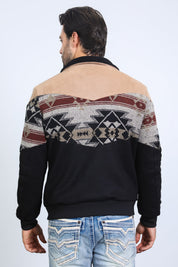 Aztec Quilted Jacket with Suede Accents | Men's Jacket | Men Aztec Quilted Twill Suede Black Beige Brown Charcoal