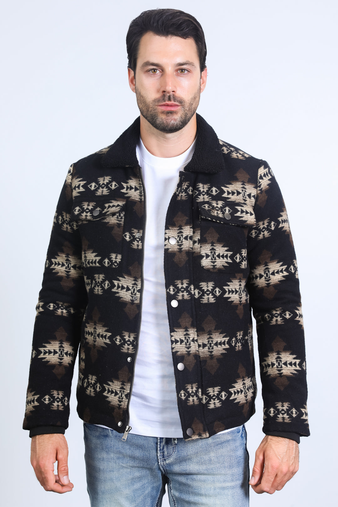 Aztec Quilted Twill Jacket | Men's Jacket | Men Aztec Twill Quilted Beige Black Brown