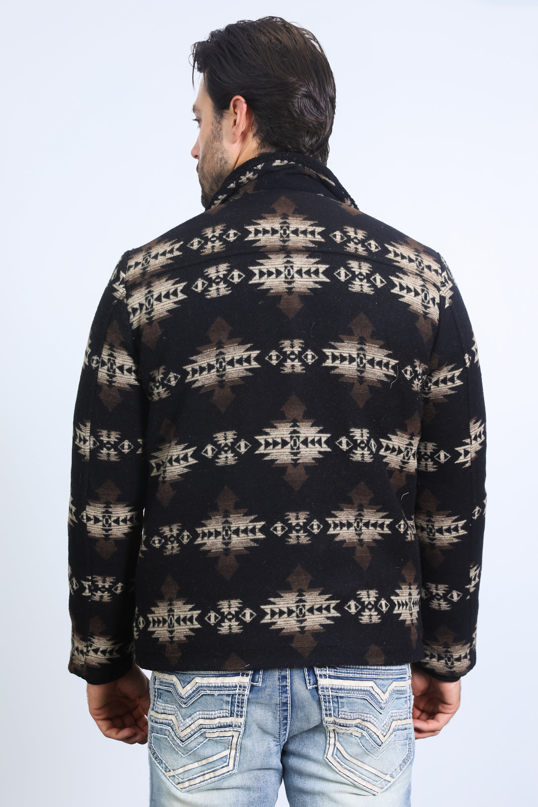 Aztec Quilted Twill Jacket | Men's Ethnic Patterned Coat | Beige Black Brown