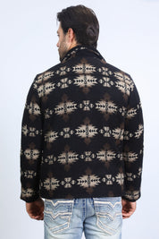 Aztec Quilted Twill Jacket | Men's Ethnic Patterned Coat | Beige Black Brown
