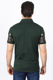 Aztec Motif Row Polo Shirt | Polo | Men's Cotton Stretch Green Aztec Print