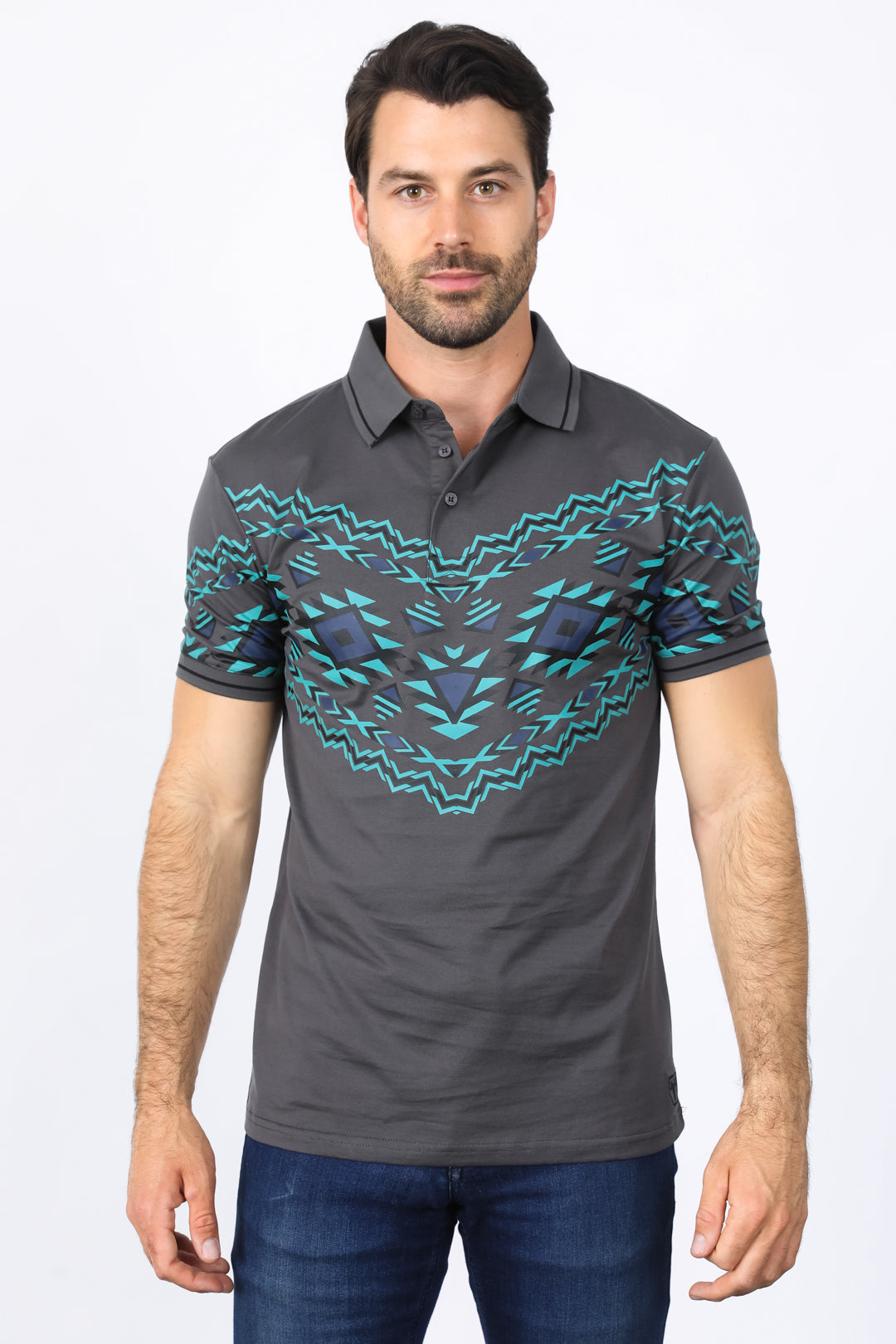 Aztec Diamond Band Polo | Polo Shirt | Men's Grey Cotton