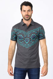 Aztec Diamond Band Polo | Polo Shirt | Men's Grey Cotton