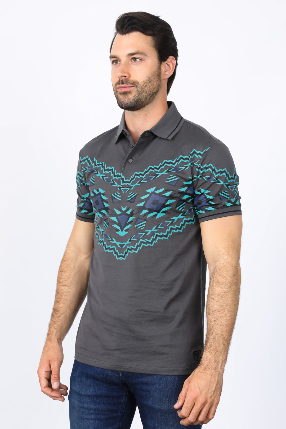 Aztec Diamond Band Polo | Polo Shirt | Men's Grey Cotton