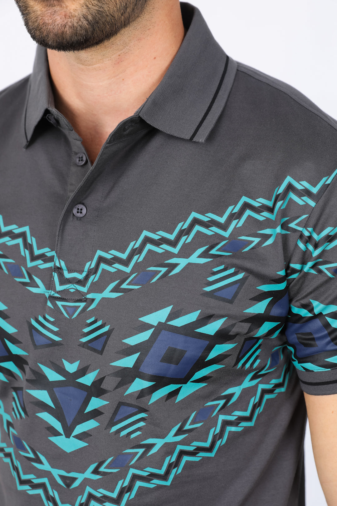 Aztec Diamond Band Polo | Polo Shirt | Men's Grey Cotton
