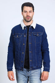 Sherpa Lined Denim Jacket | Men's Winter Jean Coat | Indigo Black Blue